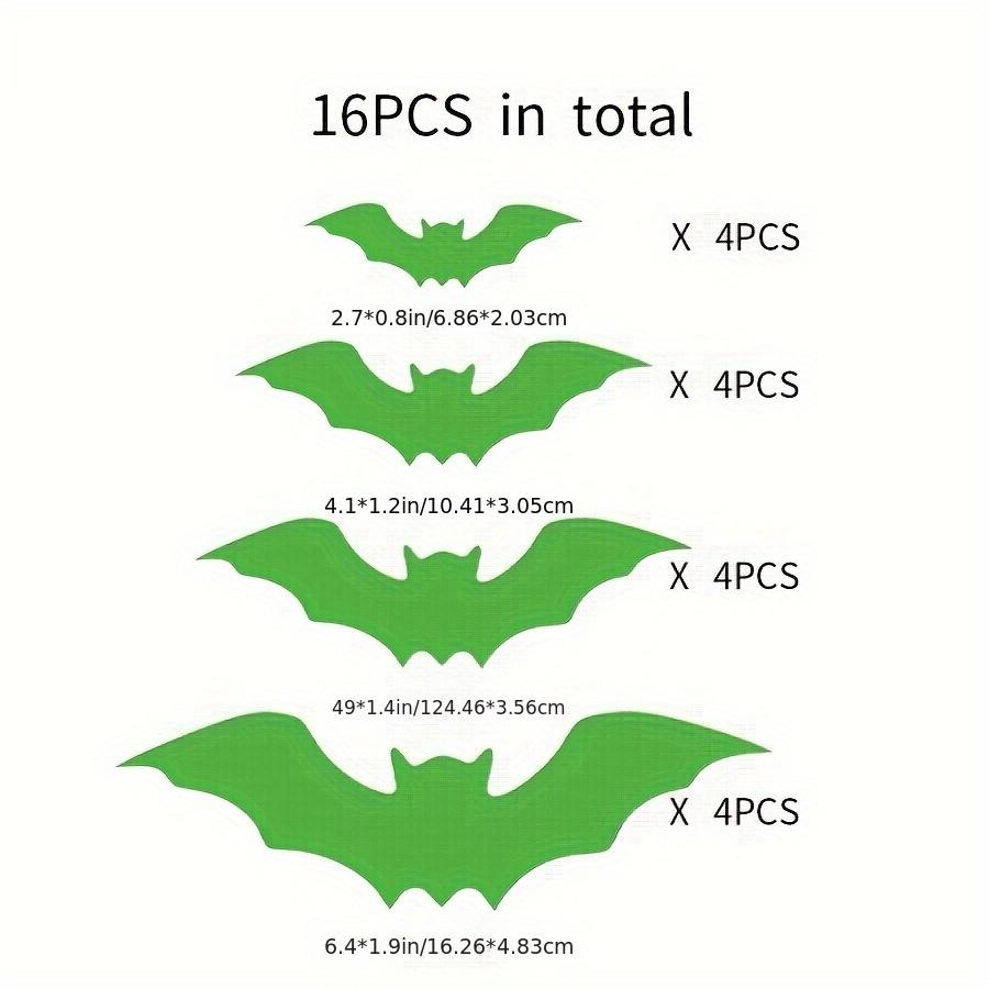 16pcsHalloween Glow-in-the-Dark Bat Wall Sticker3DBat Window Sticker Haunted House Shop Window Home Restaurant Party Decoration