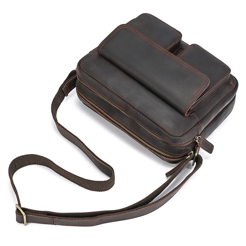 Mens Genuine Leather Shoulder Bag Messenger Bag Soft Cow Leather Crossbody Bags Daily Sling Bag Male Crossbody Bag Multifunction