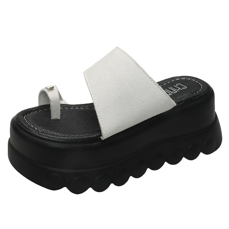 Fashion 7.5CM Women High Platform Slippers New 2025 Summer Beach Flip-Flops Ladies Wedge Heels Flock Shoes Woman Outside Chunky Sandals