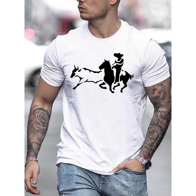

Men Summer Short Sleeve T-Shirt with Letter Print - Casual Round Neck Breathable Top, Regular Fit , Versatile for Casual & -Casual Wear S белый