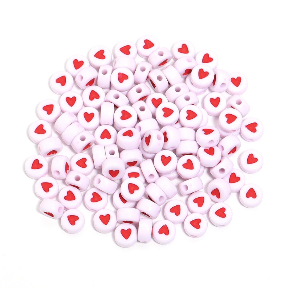 100Pcs 7mm Colored Acrylic Beads Heart Pattern Flat Round Loose Beads For DIY Fashion Bracelet Necklace Supplies Wholesale