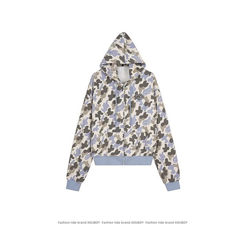 2026 Unisex Oversized Kapuzen-Reißverschluss-Sweatshirt Camouflage-Print Streetwear Freizeitjacke