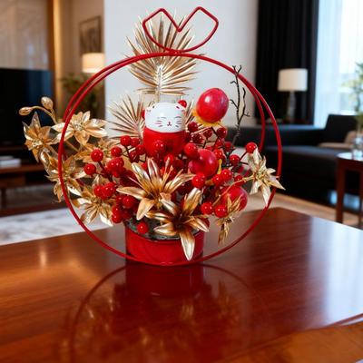 Neujahrs-Dekoration mit künstlichen Blumen: Glücksfrucht-Eimer aus Schmiedeeisen für Wohn- & Esstisch - Perfekt für Einweihung & Hochzeiten.