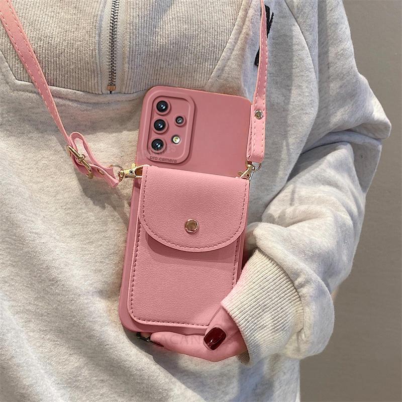 Portfel na ramię 52 53 23 13 Etui na karty do Samsung Galaxy A52 A53 A13 A23 A33 A72 A73 A32 4g 5g Smycz Silikonowe Etui