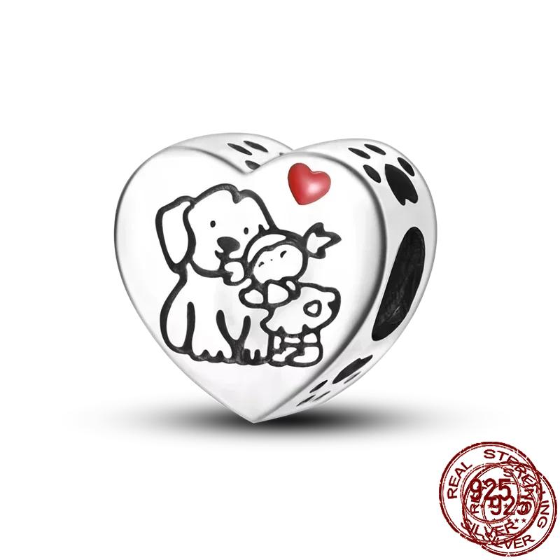 Inlaid Zircon Charm Beads Copper Color Love Heart Snake Dangle Fit Original Bracelet Charms Pendant Jewelry