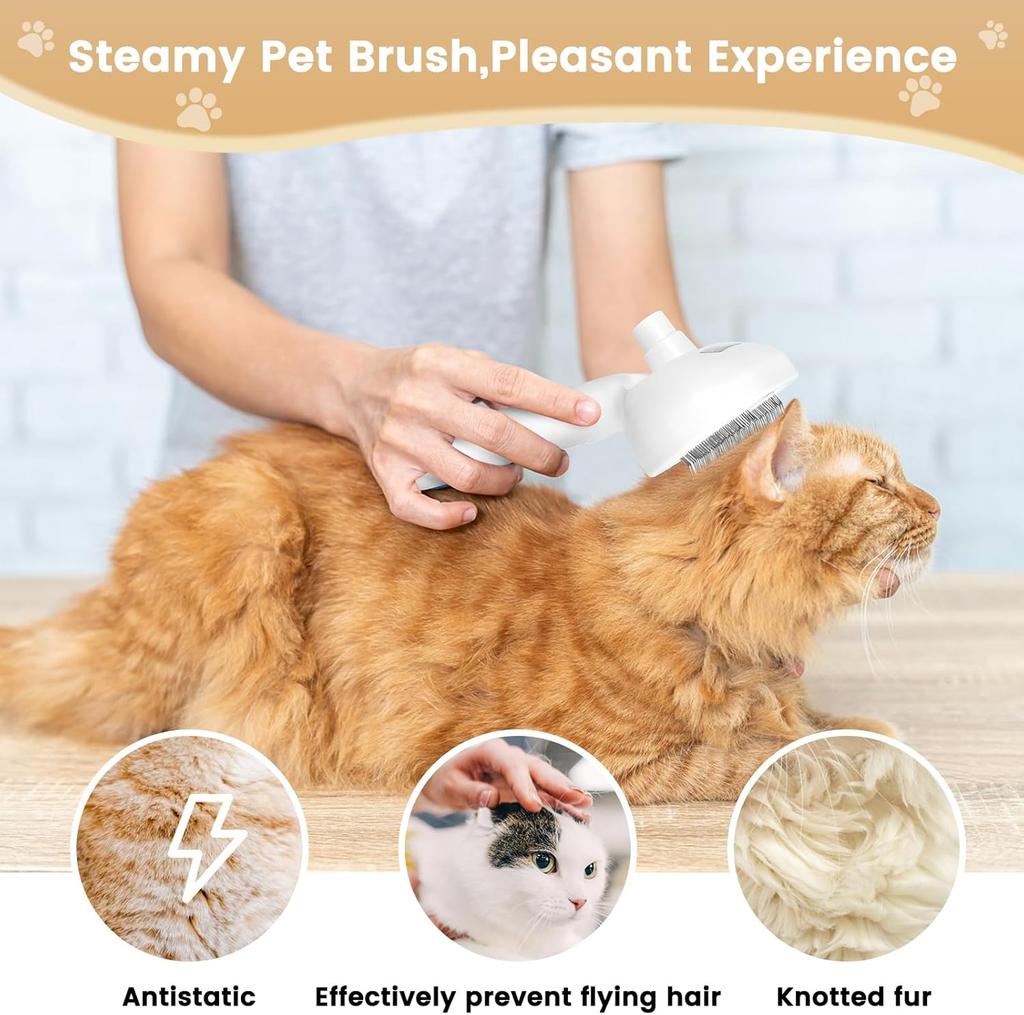 Steam Cat Brush with Release Button and Water Tank, Anti-static Rechargeable