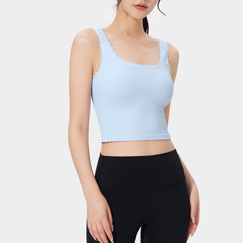 Women's White Lace Camisole with Chest Pads - Slim Fit Yoga Tank with Built-in Bra