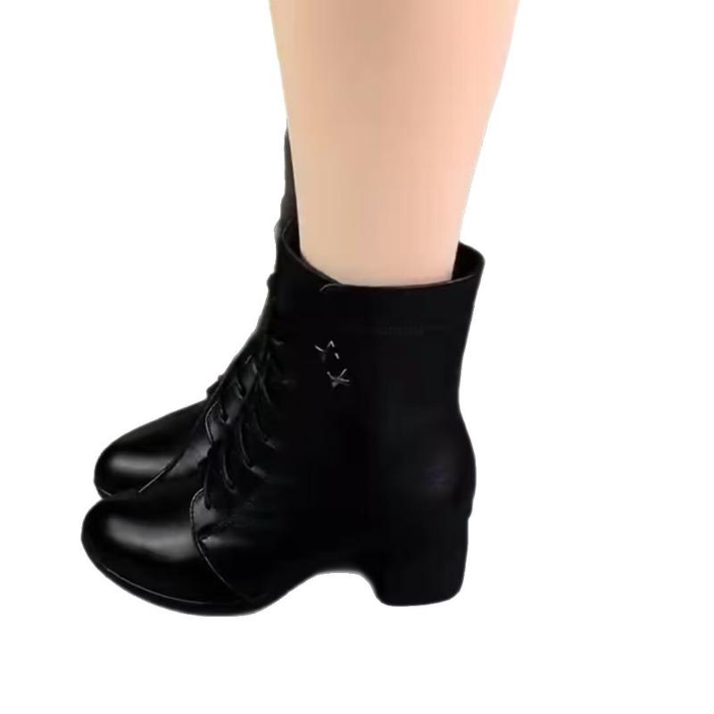 Vinter sammet bekväma vind mode stövlar mjukt läder tjock klack stövlar bekväma nya damstövlar tunna stövlar mamma mode stövlar