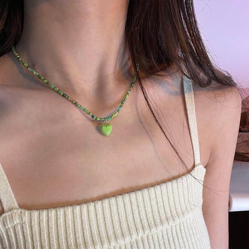 Bohemian Beaded Necklace Summer Rice Bead Love- Necklace Hawaii Beach Necklace Jewelry Suitable for Ladies and Girls