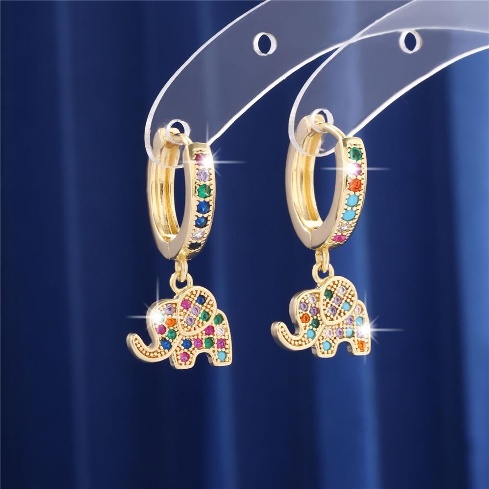 Cute Female Rainbow Zircon Elephant Hoop Earrings Trendy Fashion Gold Color Wedding Jewelry For Women