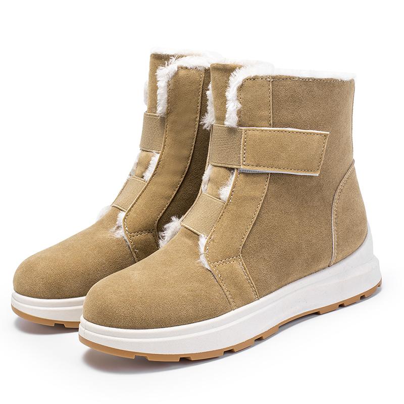 Damen Winter Übergröße Warmhalten Knöchelhohe Stiefel Frau Rutschfeste Plateau Baumwollgefütterte Schuhe aus Kunstwildleder Dick Plüsch Schneestiefel