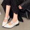Fashion Square Heels Single Shoes Summer New Pointed Head Shallow Mouth Crystal Buckle Line with Anti-slip Wear-resistant Heel Shoes