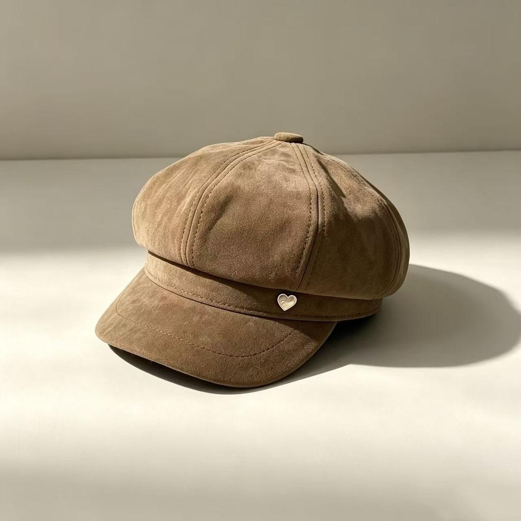 Retro metal bow Bere octagonal hat female autumn and winter face small short brim newsboy hat temperament versatile painter hat