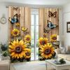 Vintage Sunflower Print Curtains Pole Bag Bedroom Living Room Home Decoration Set Of 2 Made Polyester Sitting Decor