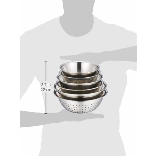 Wahei Freiz Stainless Steel Bowl & Perforated Colander E Set (Plonge II Bowl 15, 18, 20cm, Colander 15, 18, 20cm) MG-0324 Plonge II (6 Patterns)