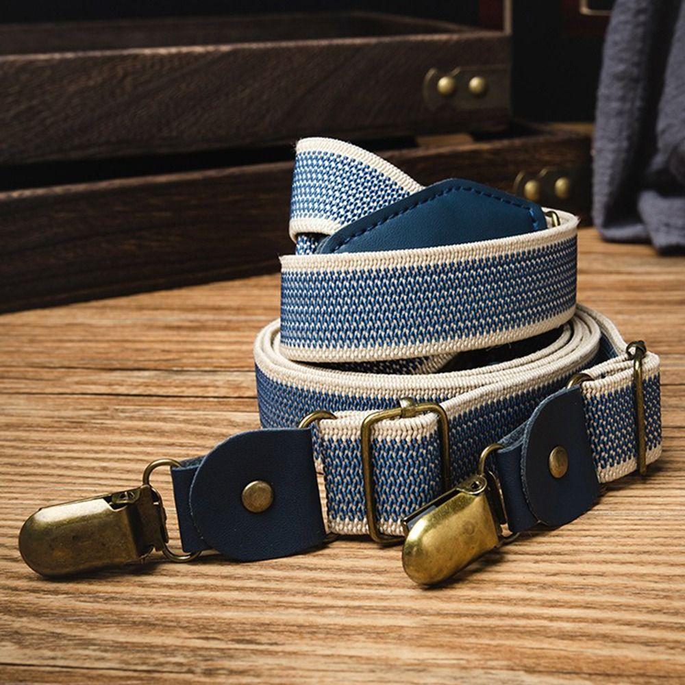 Retro Design British Style Suspenders 4 Clips Stripe Suspenders Y-Type Suspenders  Gift Idea