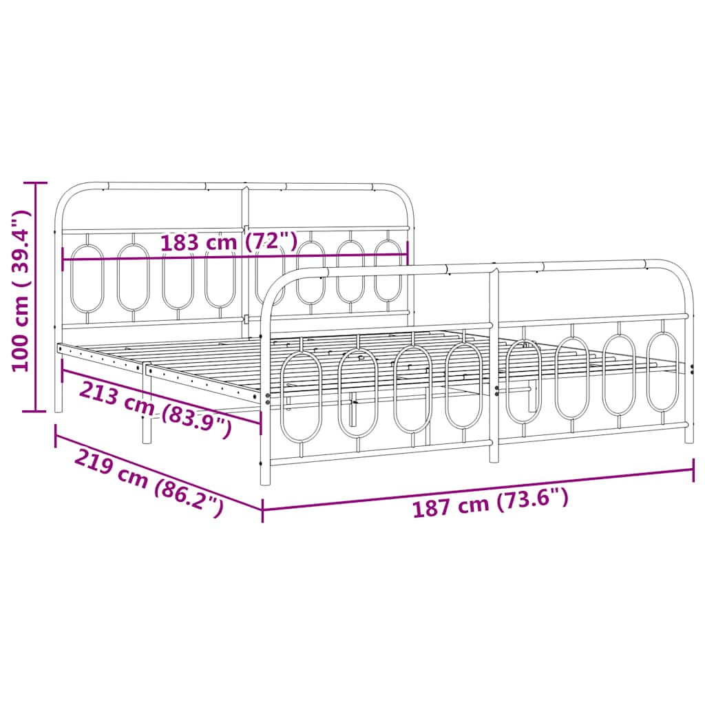Metal Bed Frame with Headboard and Footboard White 183 x 213 cm