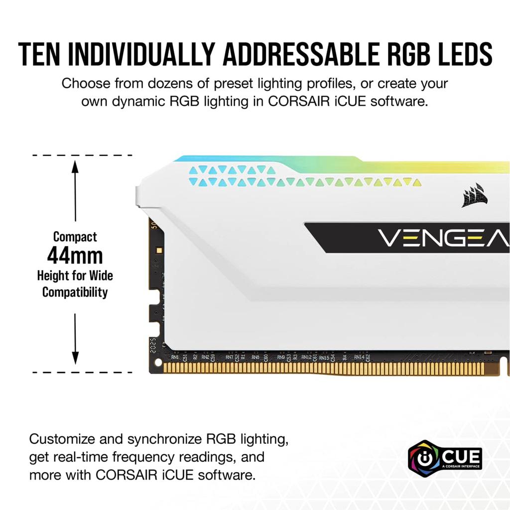 Memoria RAM CORSAIR VENGEANCE RGB PRO SL DDR4 32 GB (16 GB x 2) 3600MHz Compatible con Intel XMP CL18 PC de Escritorio Blanco CMH32GX4M2D3600C18W