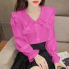 Solid Color Shirt for Women Spring Autumn New Design Sweet Fungus Edge Doll Collar Long-sleeved Top