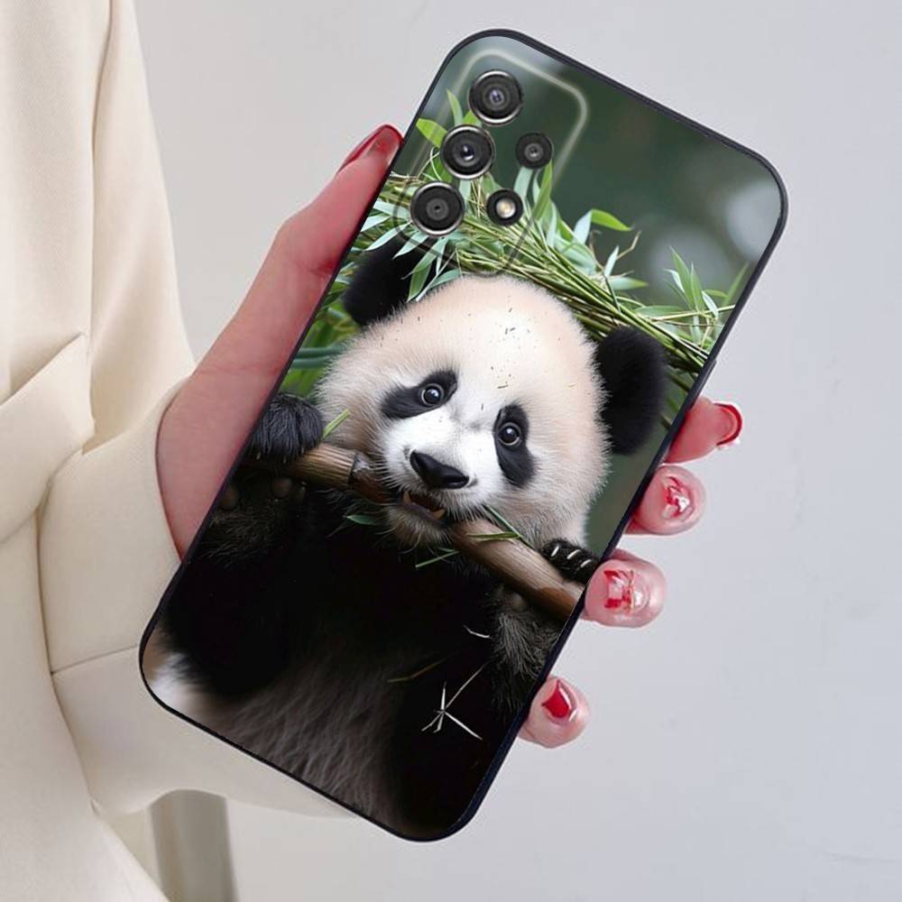 Cute F-Fubao Animal Panda Phone Case For Samsung S24,21,22,23,30,Ultra,20,Plus,Note,10,9,5G Black soft silicone case Samsung S25