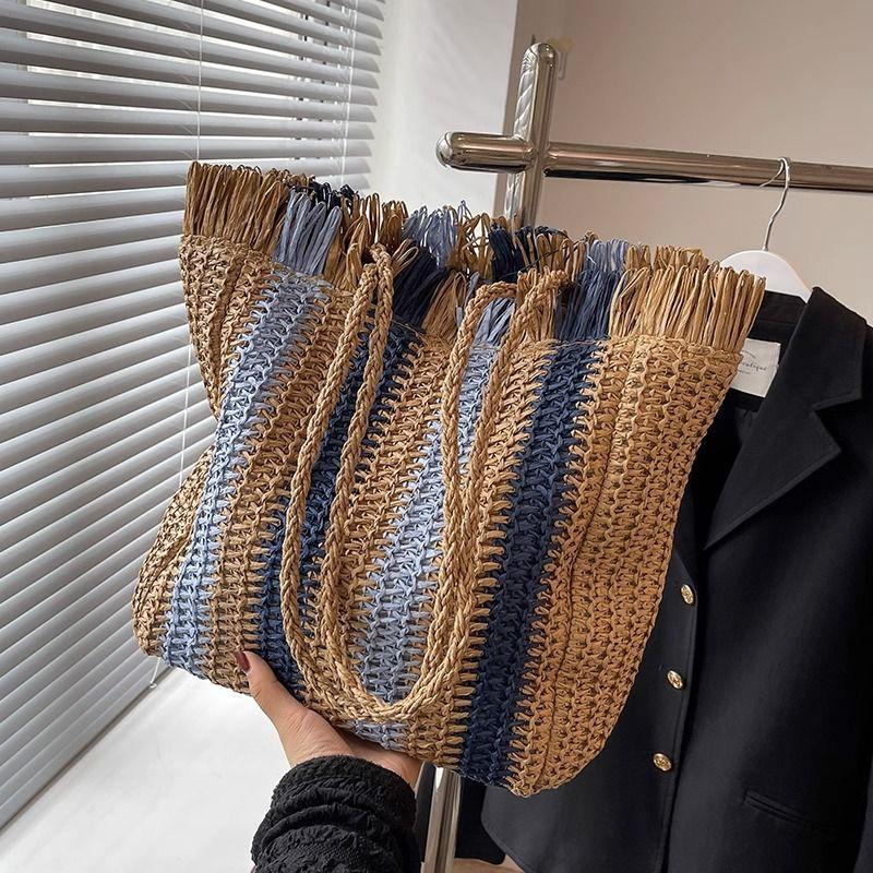 

Summer Beach Vacation Straw Shoulder Tote Bag for Women - Large Capacity Woven Commuter Bag хаки