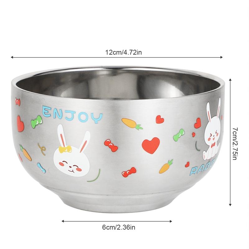 

Мультяшные двухслойные миски для риса рамен из нержавеющей стали для детей, каша, лапша, маленькая миска, кухонная металлическая посуда, контейнер для еды