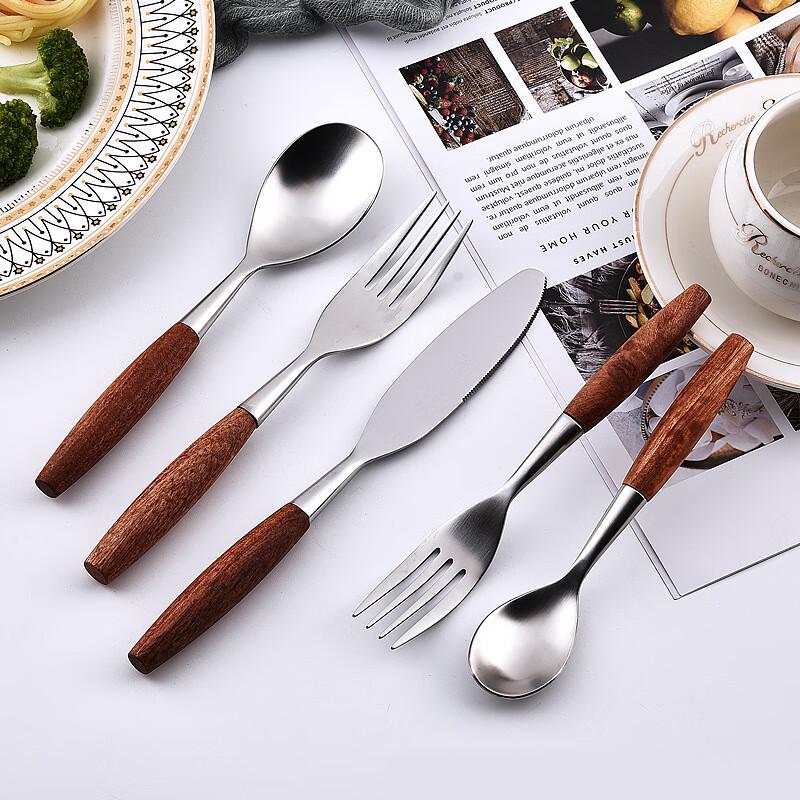Ruhan Bubinga Wood Handle Stainless Steel Retro Teaspoon Set
