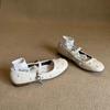 Sheepskin Version~ Pearl Rabbit Word with Mary Jane Shoes Women's Retro Shallow Mouth Leather Flat Shoes