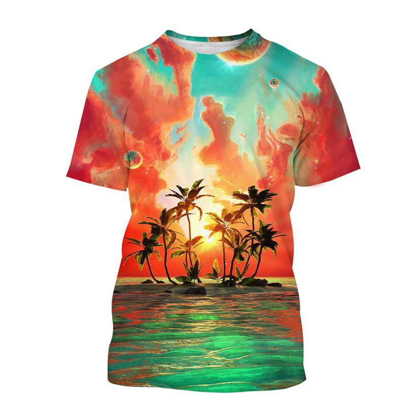

Футболки в гавайском стиле с рисунком пальмы и 3D-принтом для мужчин и женщин с коротким рукавом, свободные футболки Harajuku Y2k, мужские топы, одежда 5XL