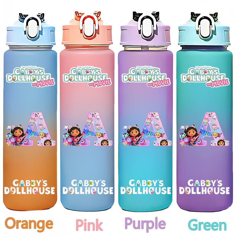 Gabby's 750ml Dollhouse Gabby Carlita DJ Catnip Mercat Gradient Plastic Straw Cup Pandy Paws Cakey Cat Mama Cat Drinking Bottle