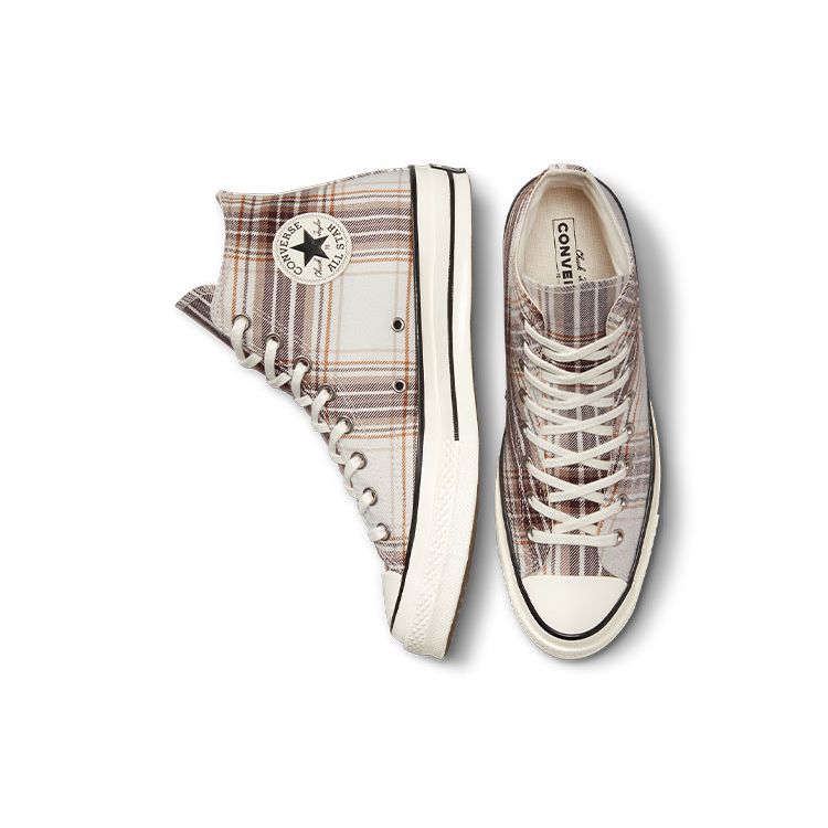 Converse Chuck 70 High Desert Tartan - Egret Unisex Sneakers Cream Dark-Root Black A03914C