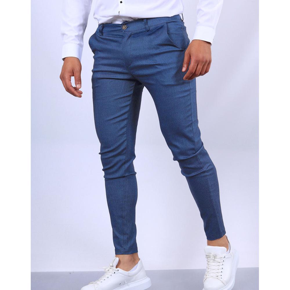 European and American New Men's Solid Color Texture Casual Small Foot Dress Pants Slim Cone Four Seasons Explosion