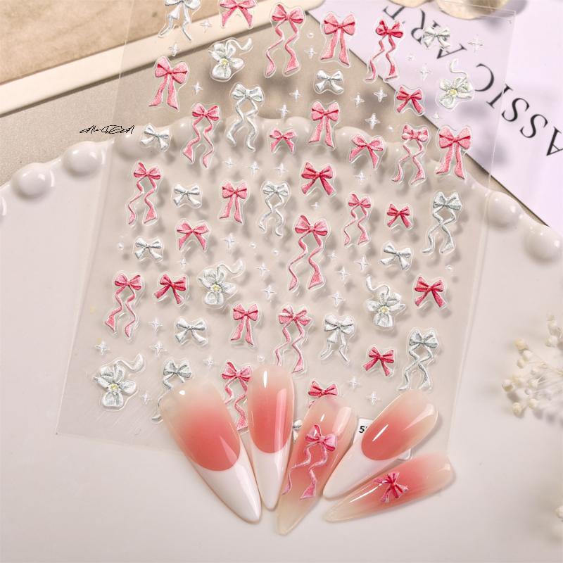 5D Relief Bowknot Nail Stickers Adhesive Gel Polish Decals Manicure Ribbon Bow Tie for DIY Nail Art Decoration And Salon Use