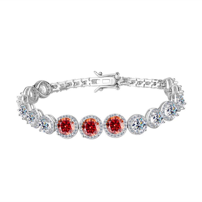 S925 Sterling Silver Moissanite Round Bracelet - Luxury Heavy Industry Style, Super Shiny High-End Women's Jewelry.