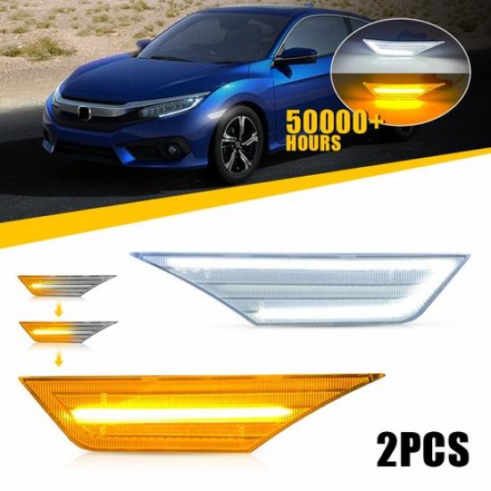 

2x Switchback Signal Amber Turn Marker Side White Light Fit 2016-21 Honda Civic
