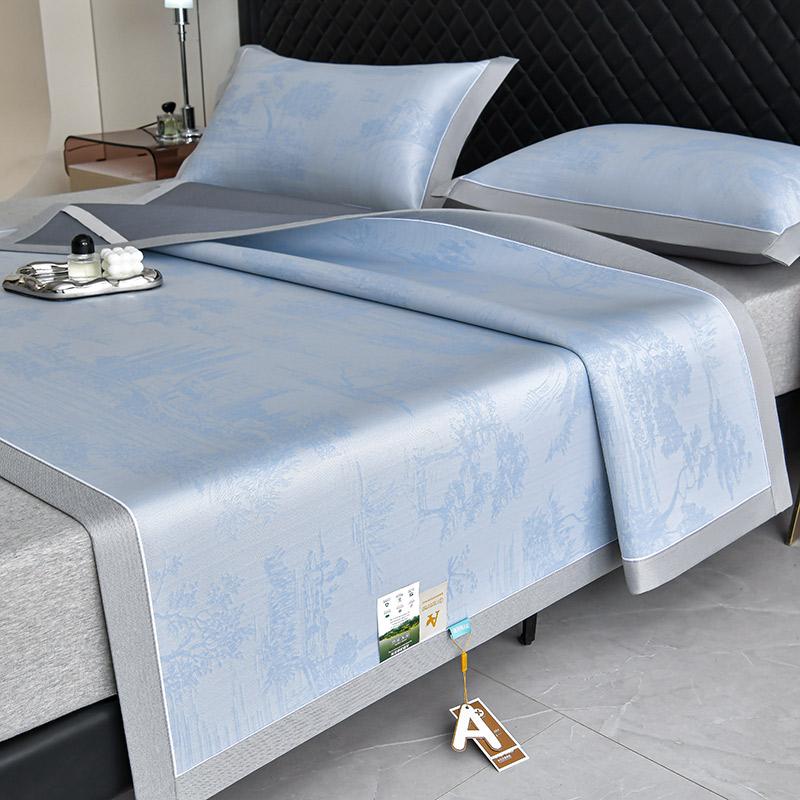 Thickened high-end A-class double PE high cooling cooling mat three piece set large jacquard ice silk mat cooling mat student dormitory mat