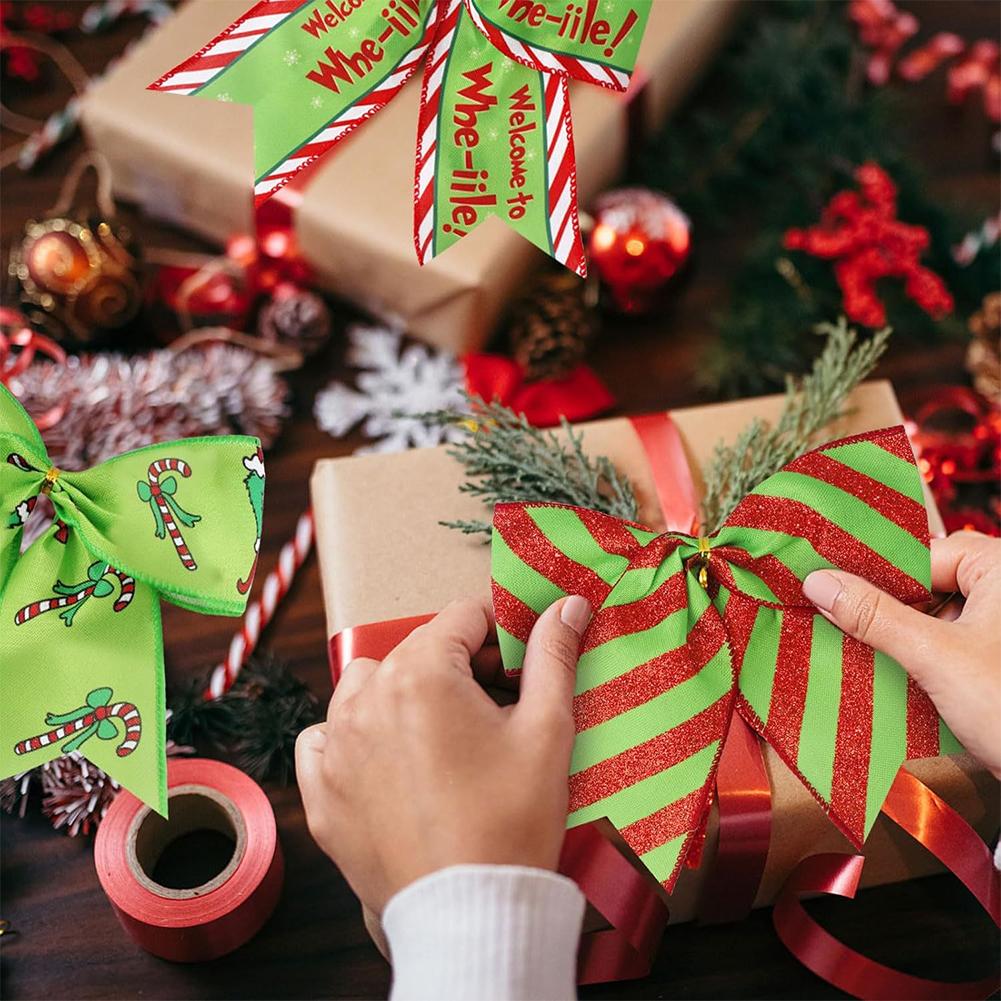 1Pc Christmas Bows for Wreath Glitter Red Green Stripe Bows Ornaments Christmas Decorative Small Burlap Bow for Party Supplies