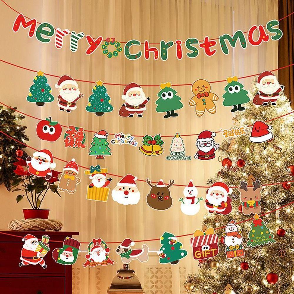 Paper Christmas Banner Pull Flag Design Christmas Theme Garland Christmas Ornaments Wall Hanging Xmas Tree Decor Festive Season