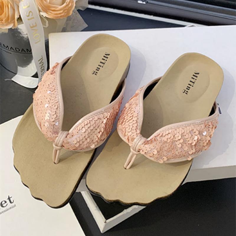 

Fashion Luxury Bling Bling Decoration Fashion Slipper Women Sexy Clip Toe Flat Flip Flops Summer Comfortable Non-slip Brand Beach Sandal 39 розовый