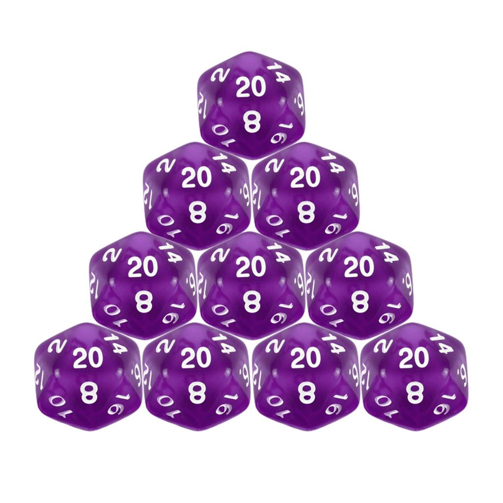 10 ks D20 Polyedrická sada kociek Priehľadná farba 20-stranné kocky pre doskové hry DND TRPG, Potreby pre stolné hry