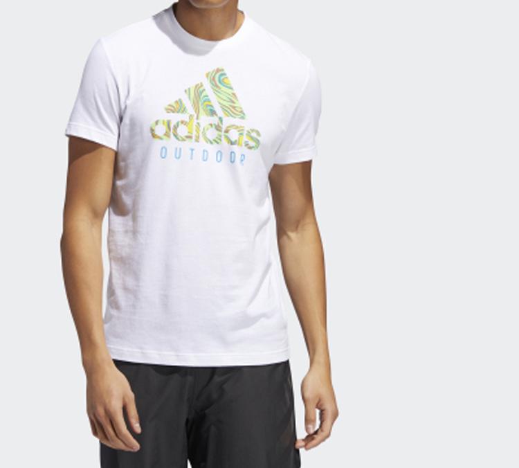 adidas T Shirts Men's White Crew Neck Moderate Straight Fit FM7528