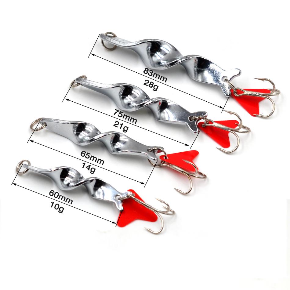 3Pcs Metal Rotating Spinner Spoon Fishing Lures Silver 10g 14g 21g 28g Trout Hard Baits with Treble Hook