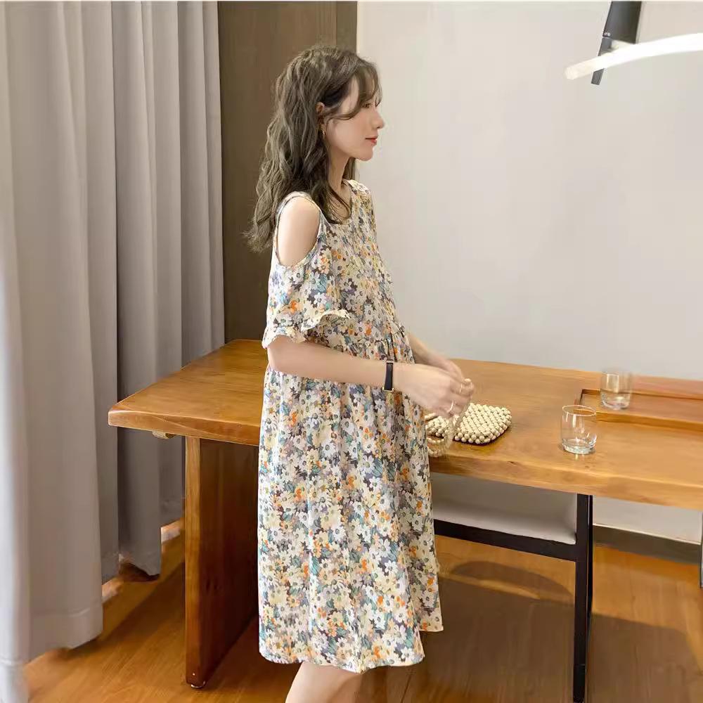 2024 Summer Floral Maternity Dress - Stylish Belly-Covering Design for Outings