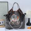 Japanese Style Handmade Waterproof Nylon Canvas Bag with Embroidered Patterns, Large Capacity