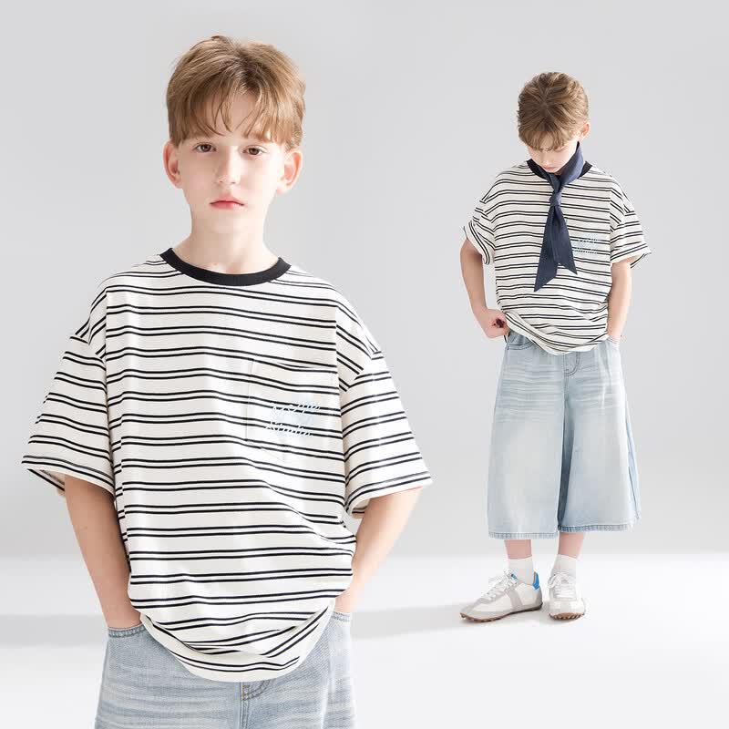 Mucmukn Unisex Kids  Striped Cotton Blend T-Shirt 120CM
