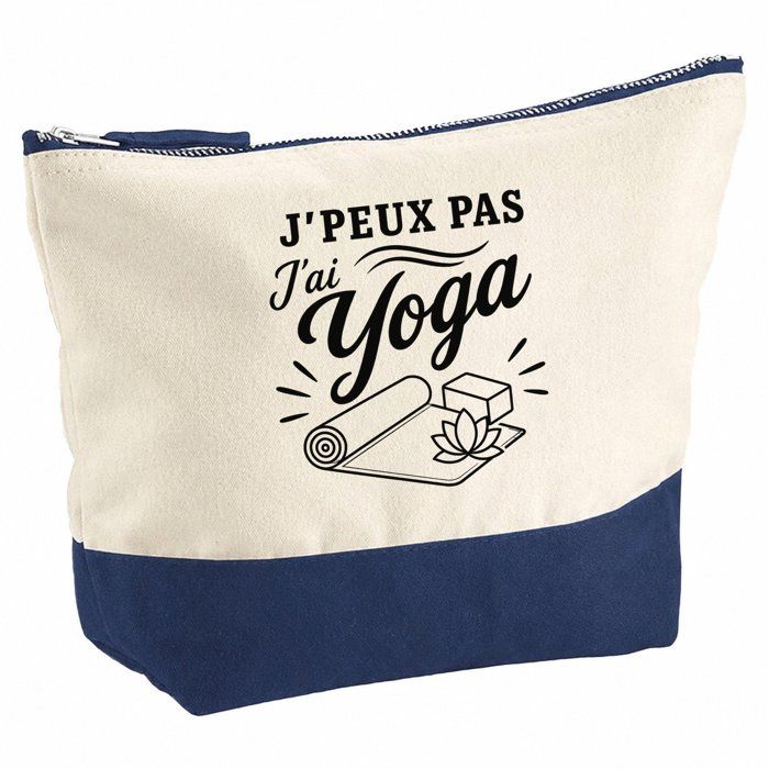 Pochette Grand Format J’peux pas j’ai Yoga J'peux pas minimaliste | Coton Bicolore 5 L 33 × 23 cm Zip Métal | Trousse de Toilette