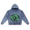 DTG Print Knitted Denim Zip-Up Hoodie Thermal Detector Brother Print Zipper Hoodies  