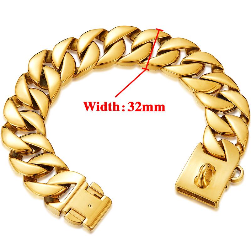 32mm Gold Stainless Steel Dog Collar & Leash for Large Dogs 14 inch