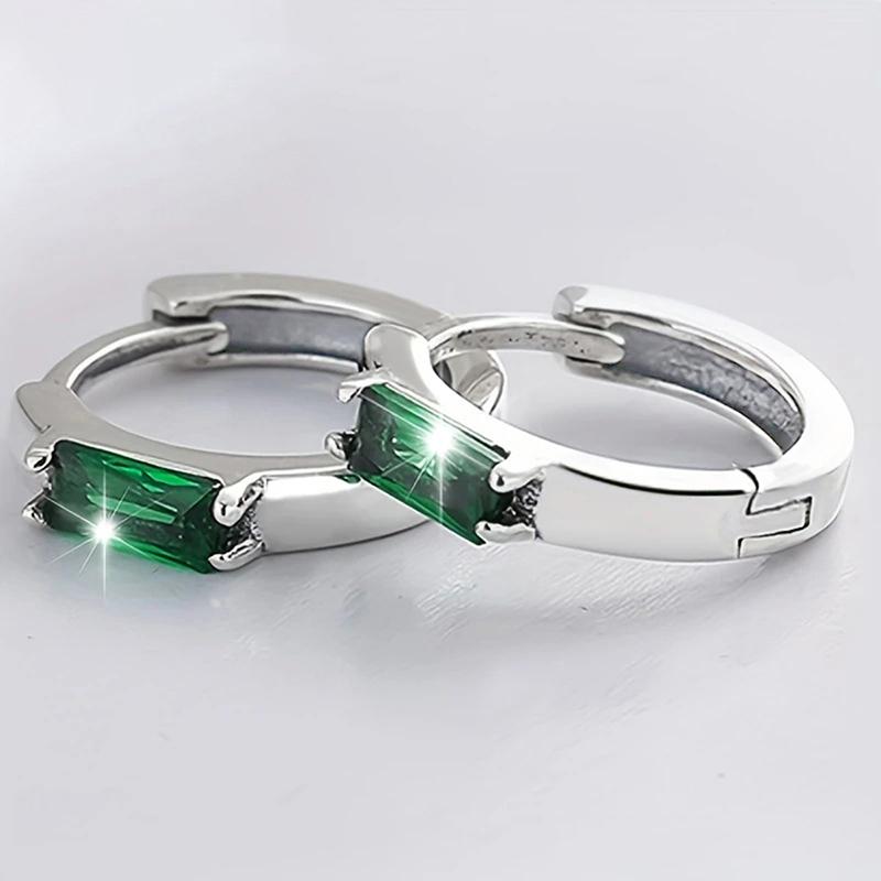 CAOSHI Fashion Gold Color/Silver Color Hoop Earrings for Women Green Geometric Cubic Zirconia Accessories Metallic Party Jewelry