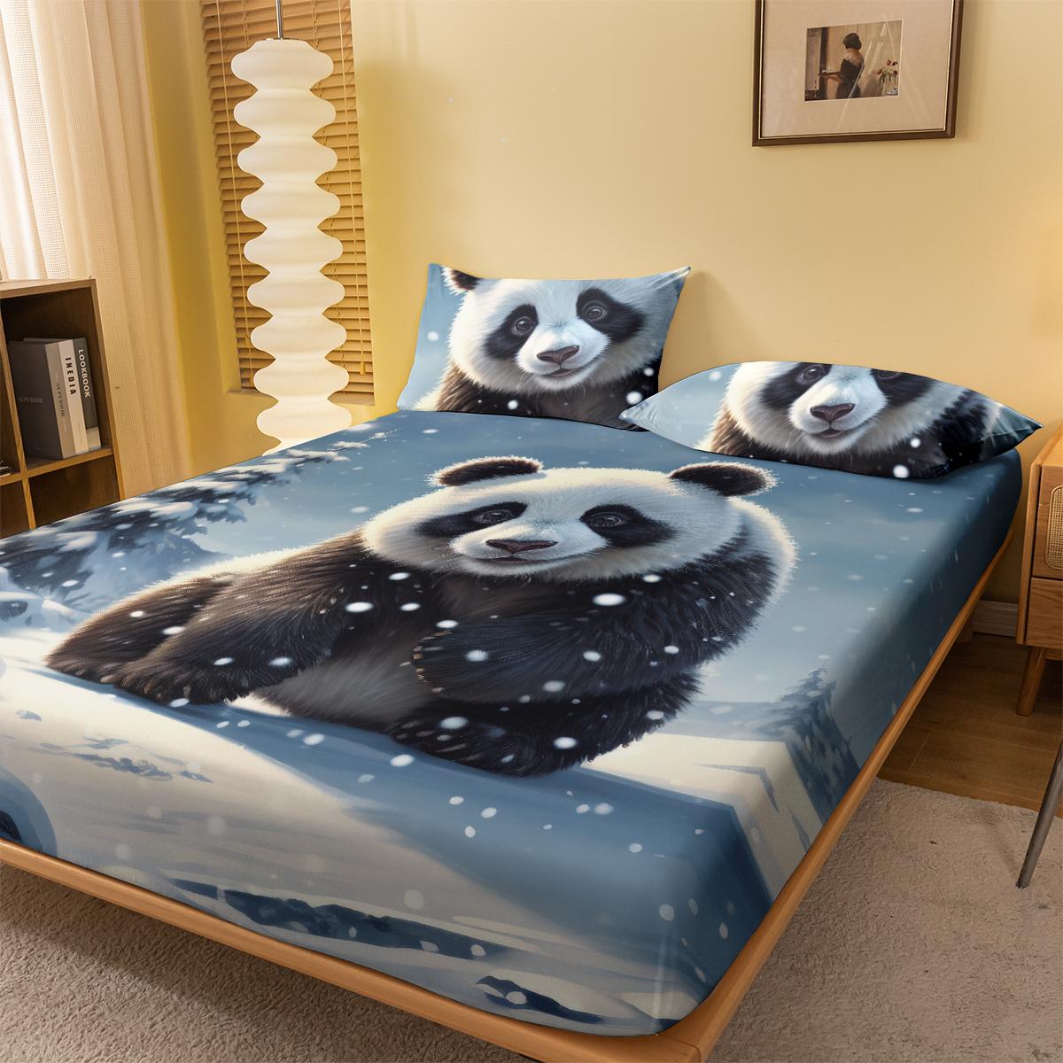 

1 Cartoon Cute Animal Panda Digital Printed Frosted Fitted Sheet,bedroom Printed Bed Cover,bedding(No Pillowcase) 71x132cm